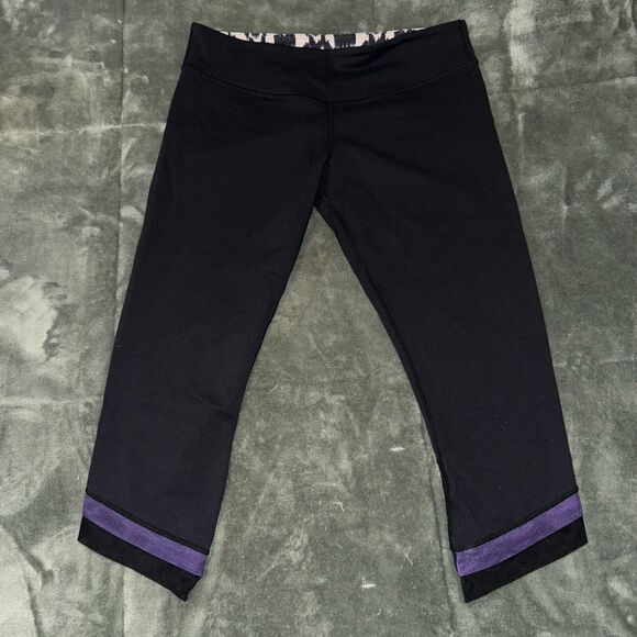 Lululemon Leggings Womens 8 Black Purple High Waist Performance Logo Cropped - Picture 2 of 6